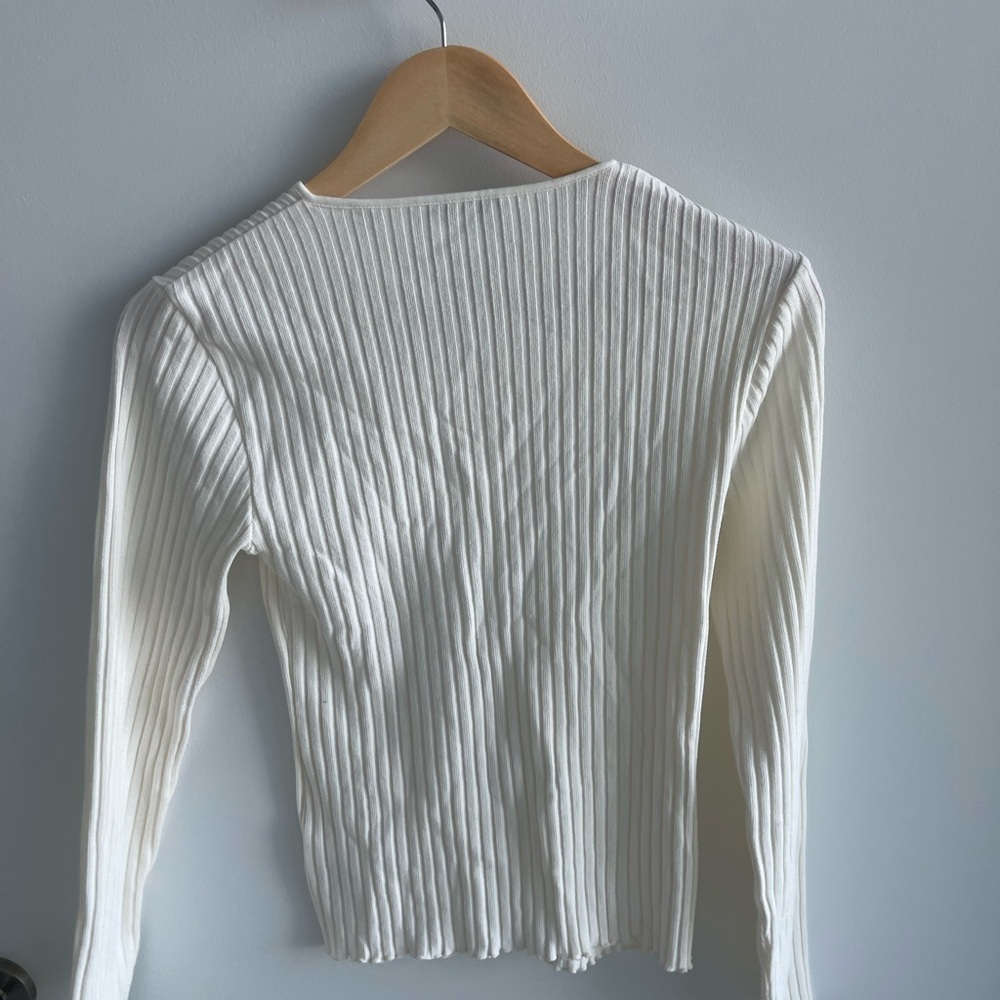 Vince White  Ribbed Long Sleeve Top Henley - Picture 5 of 5